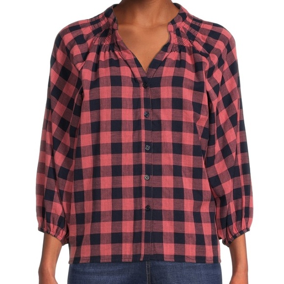 Plaid Puffy Sleeve Button Down Cotton shirt - XXL Plus Size - Picture 5 of 9